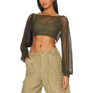 Nbd 'Lex' Green Sequin Cropped Sweater Size XS